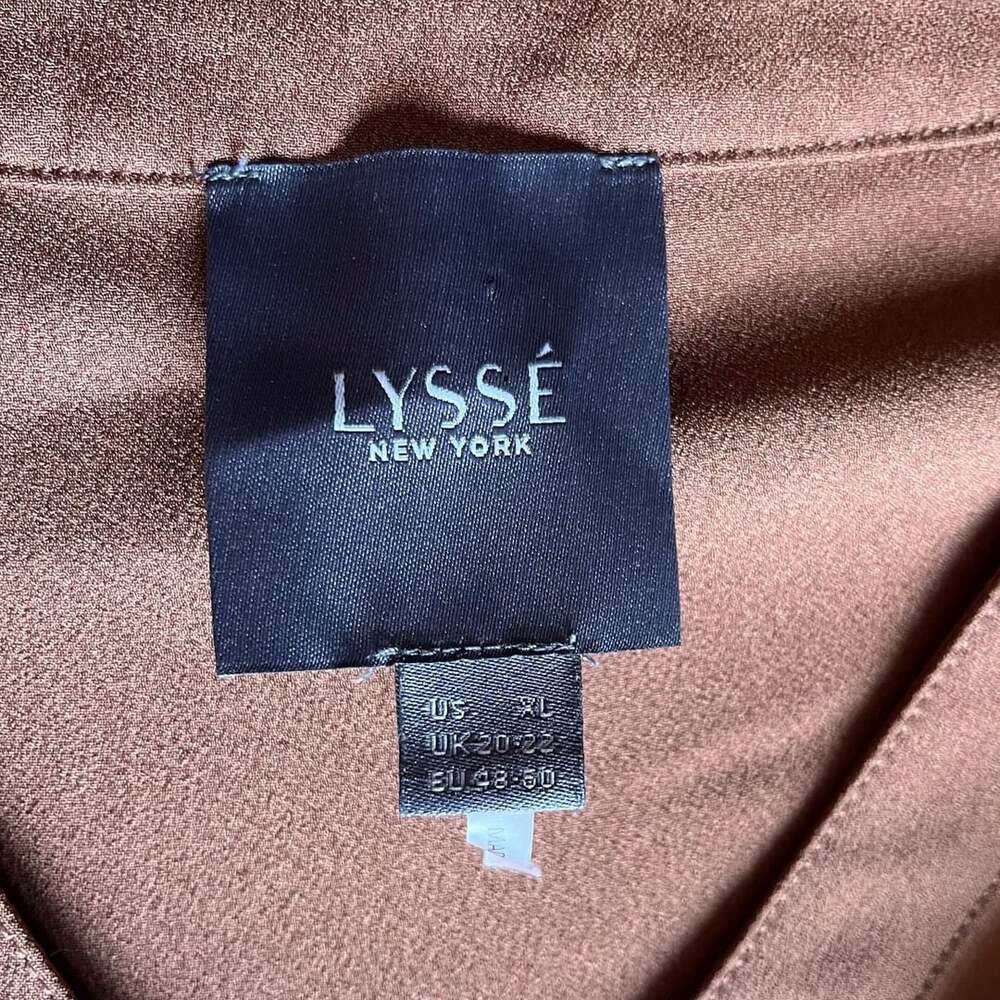 Lysse New York Satin V-Neck Long Sleeve Blouse Size XL Brown - Picture 4 of 9